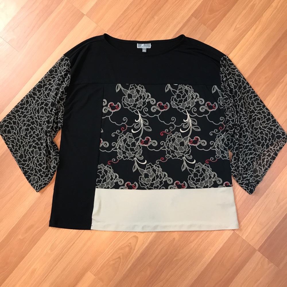 Jm collection color block patchwork flowy top